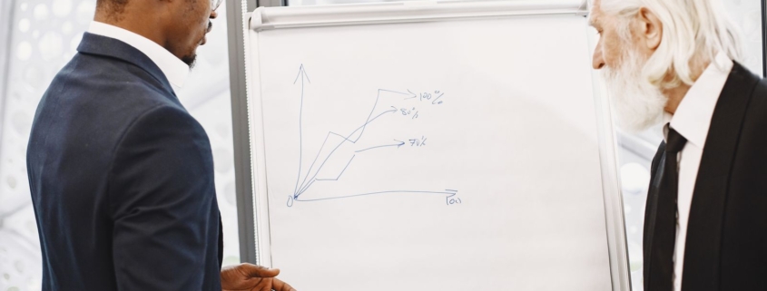 Executives discussing financial charts