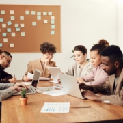 Office teamwork laptops