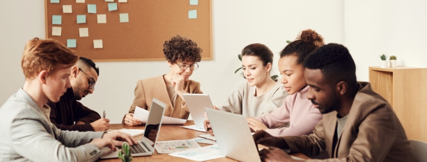 Office teamwork laptops