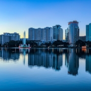 Orlando Florida local economy and tourism Orlando Florida skyline at Lake Eola
